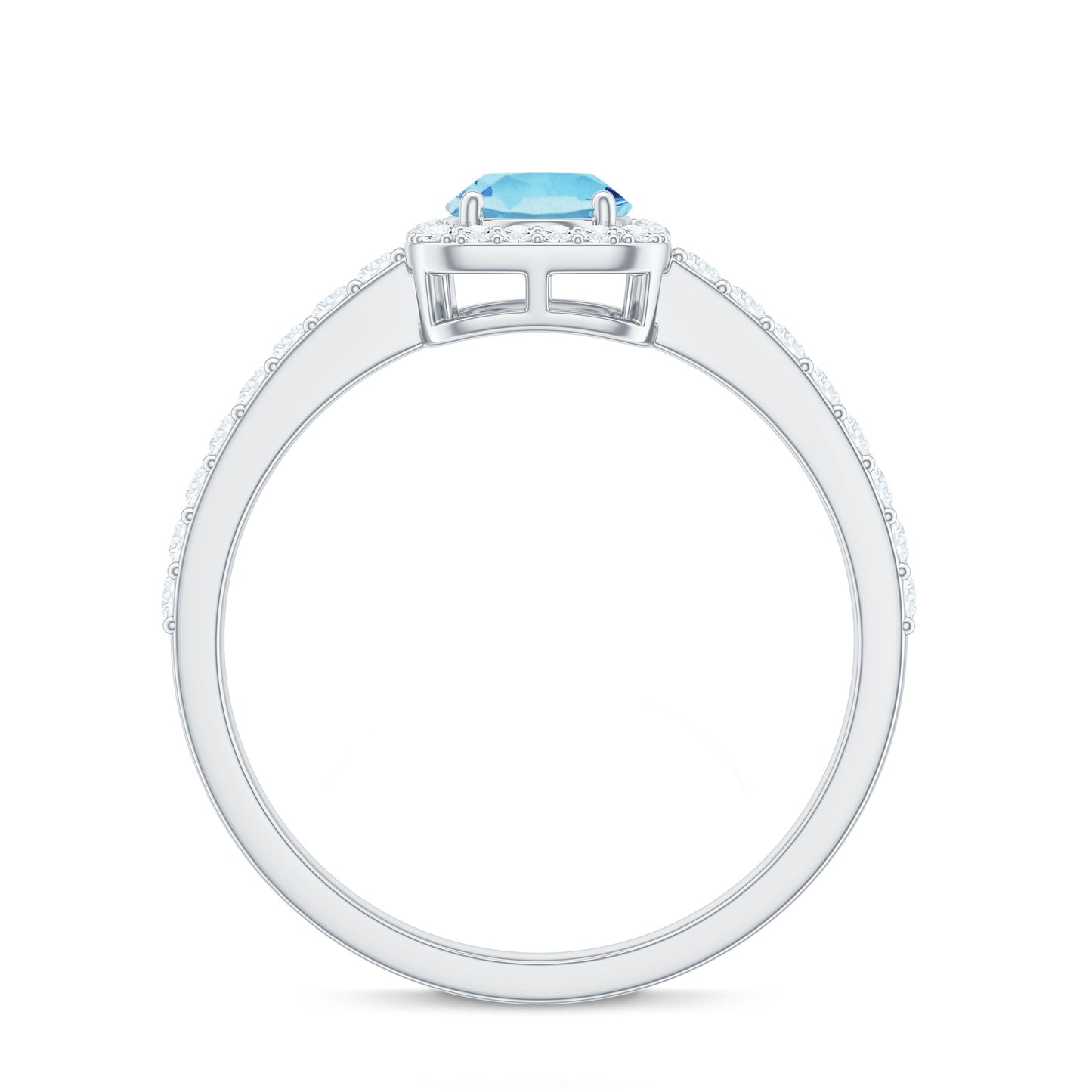Certified Real Aquamarine Oval Engagement Ring with Diamond Halo