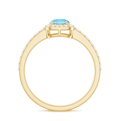 Certified Real Aquamarine Oval Engagement Ring with Diamond Halo