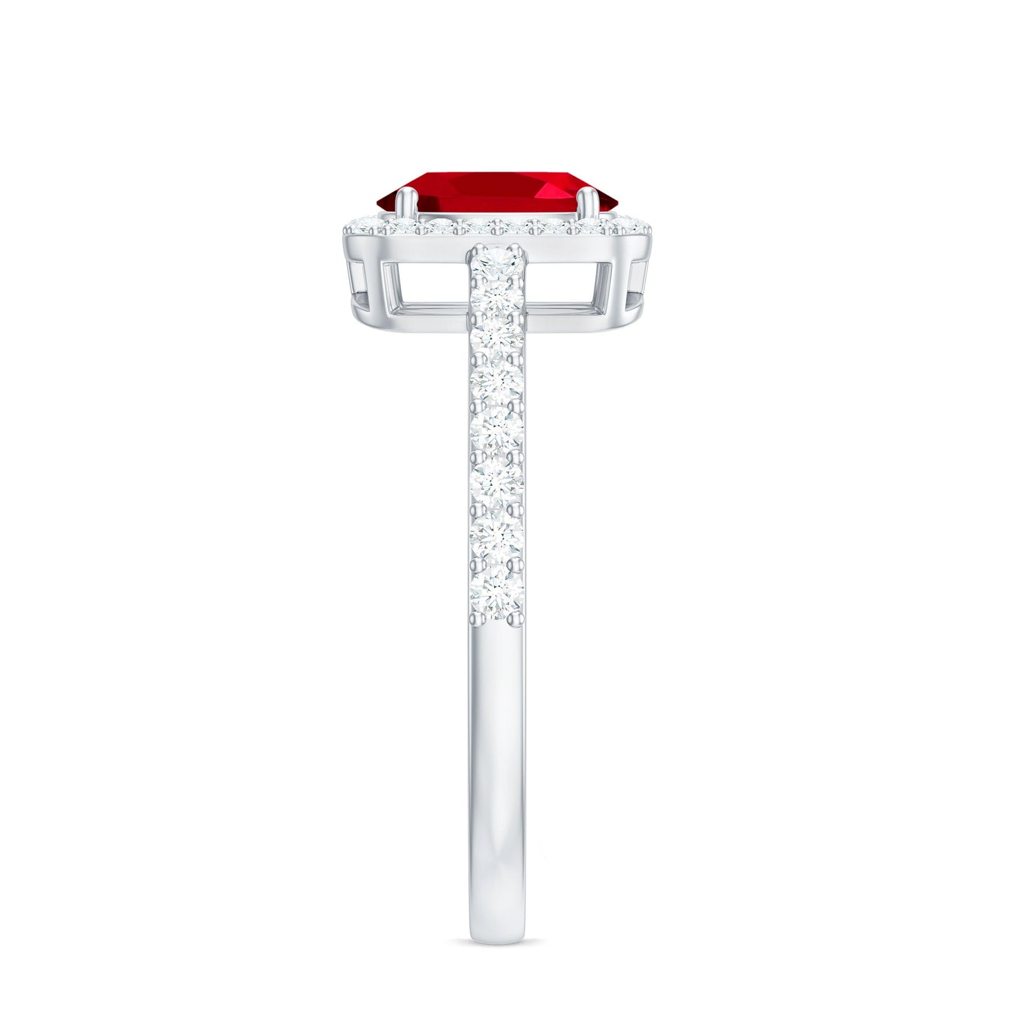 Oval Cut Lab Created Ruby and Diamond Halo Engagement Ring