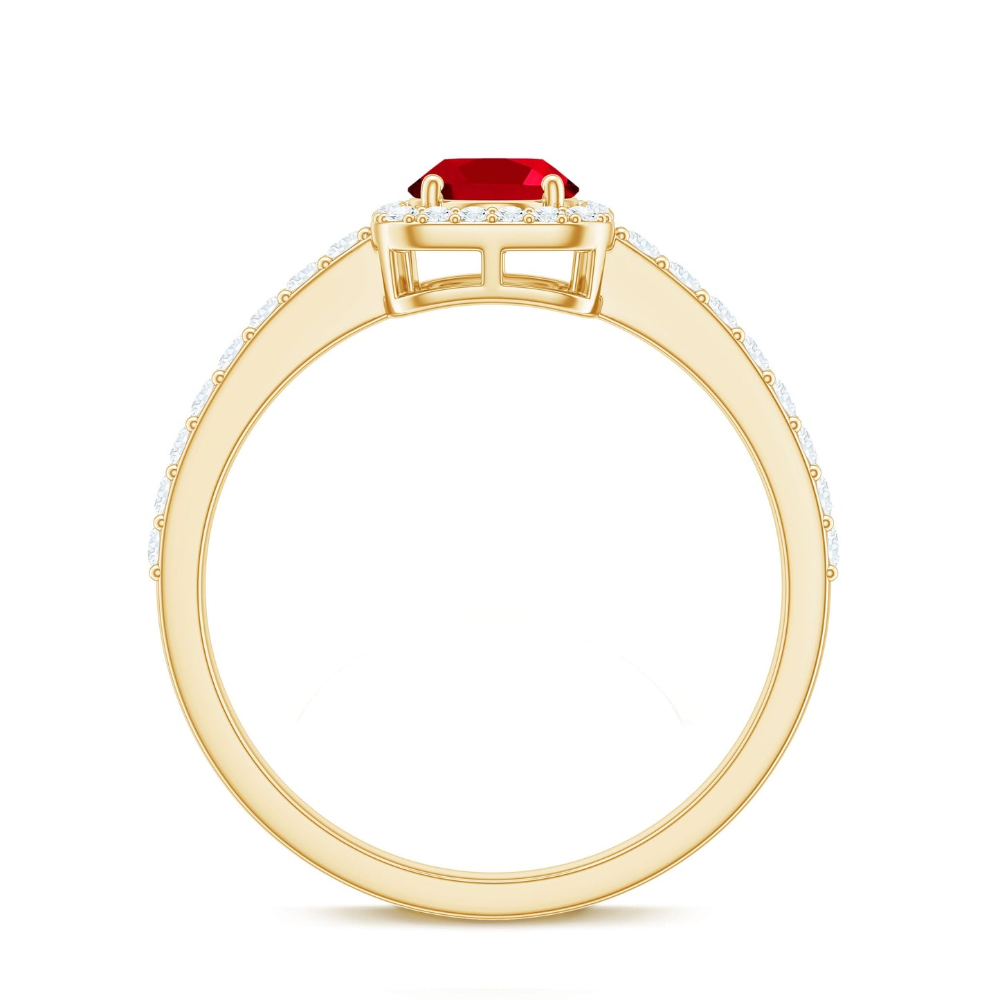 Oval Cut Lab Created Ruby and Diamond Halo Engagement Ring