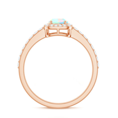 Classic Ethiopian Opal Oval Engagement Ring with Diamond Halo