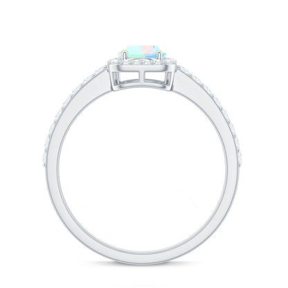 Classic Ethiopian Opal Oval Engagement Ring with Diamond Halo