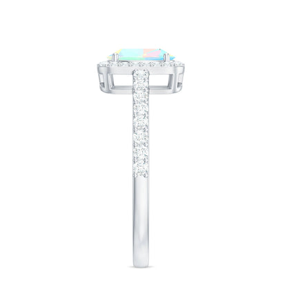 Classic Ethiopian Opal Oval Engagement Ring with Diamond Halo