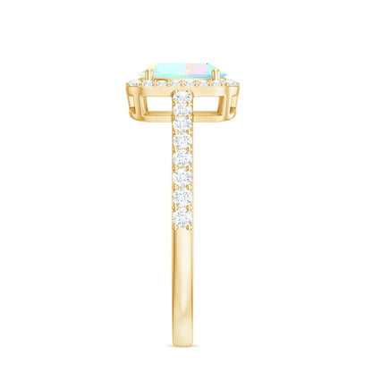 Classic Ethiopian Opal Oval Engagement Ring with Diamond Halo