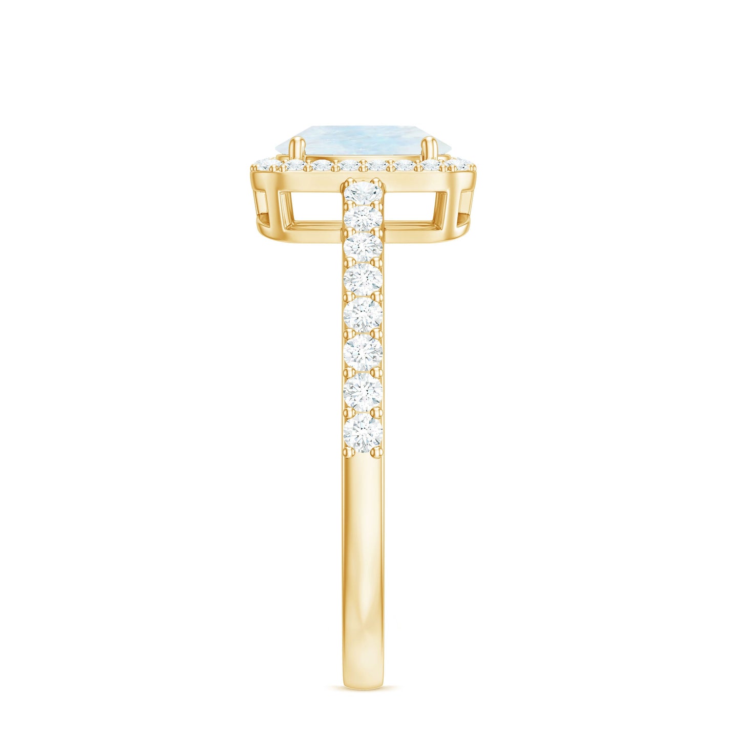 0.6 Carat Oval Cut Moonstone Ring with Diamond Halo