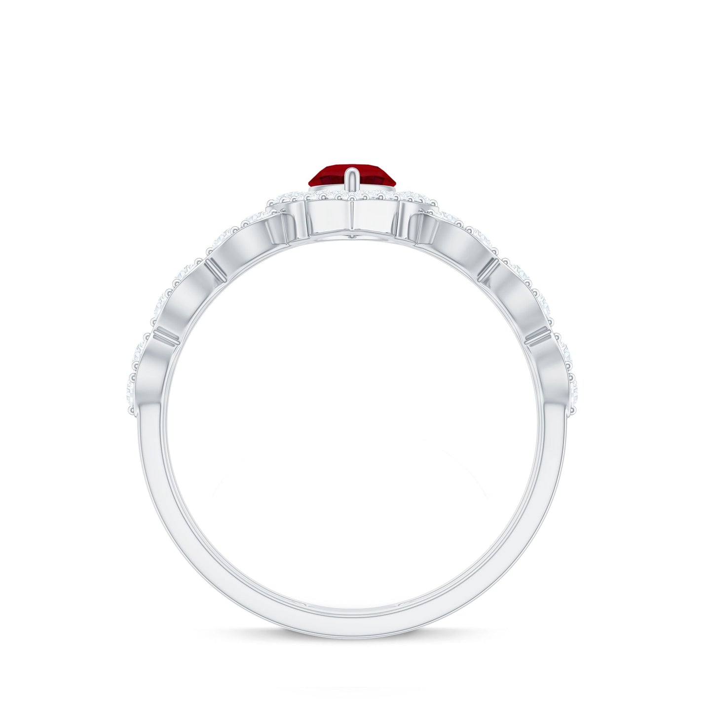 Vintage Inspired Lab Ruby and Diamond Double Band Engagement Ring