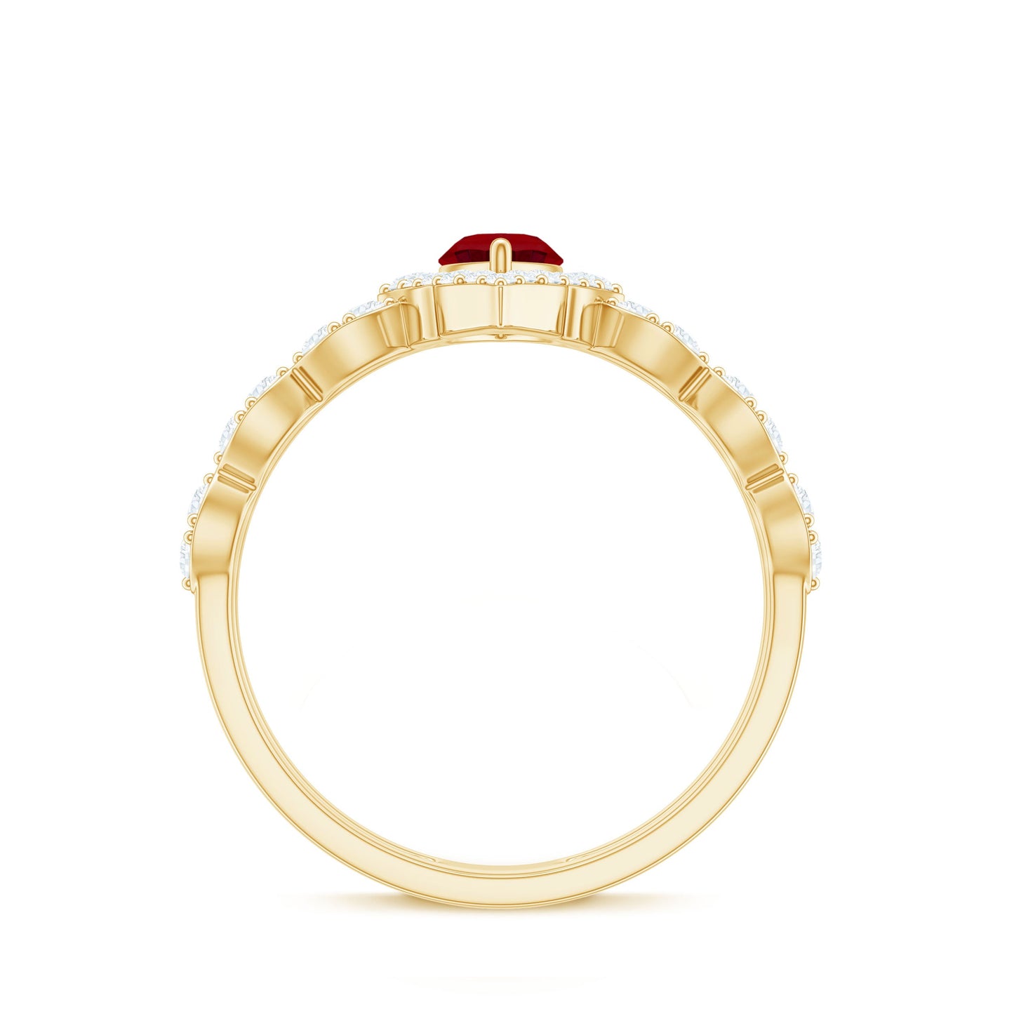 Vintage Inspired Lab Ruby and Diamond Double Band Engagement Ring