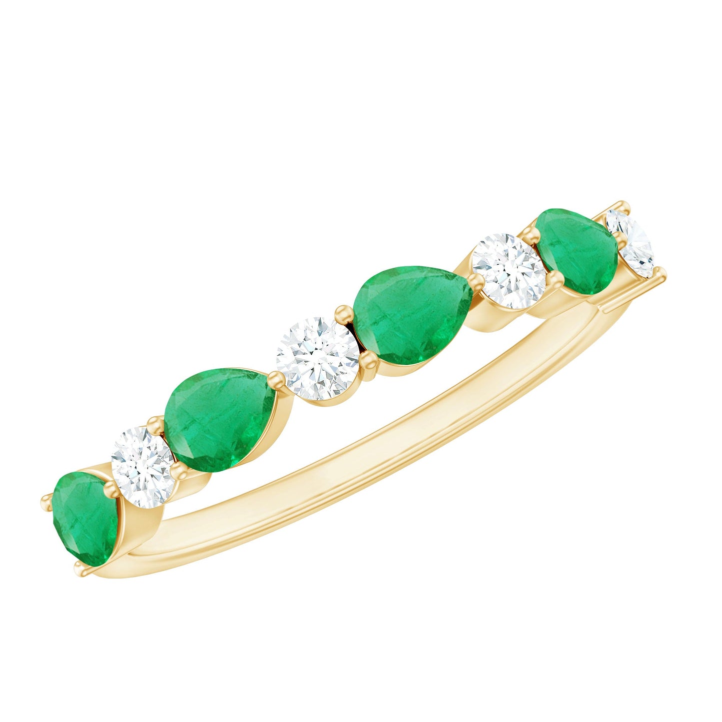 Pear Shape Emerald and Diamond Half Eternity Ring in East West Style