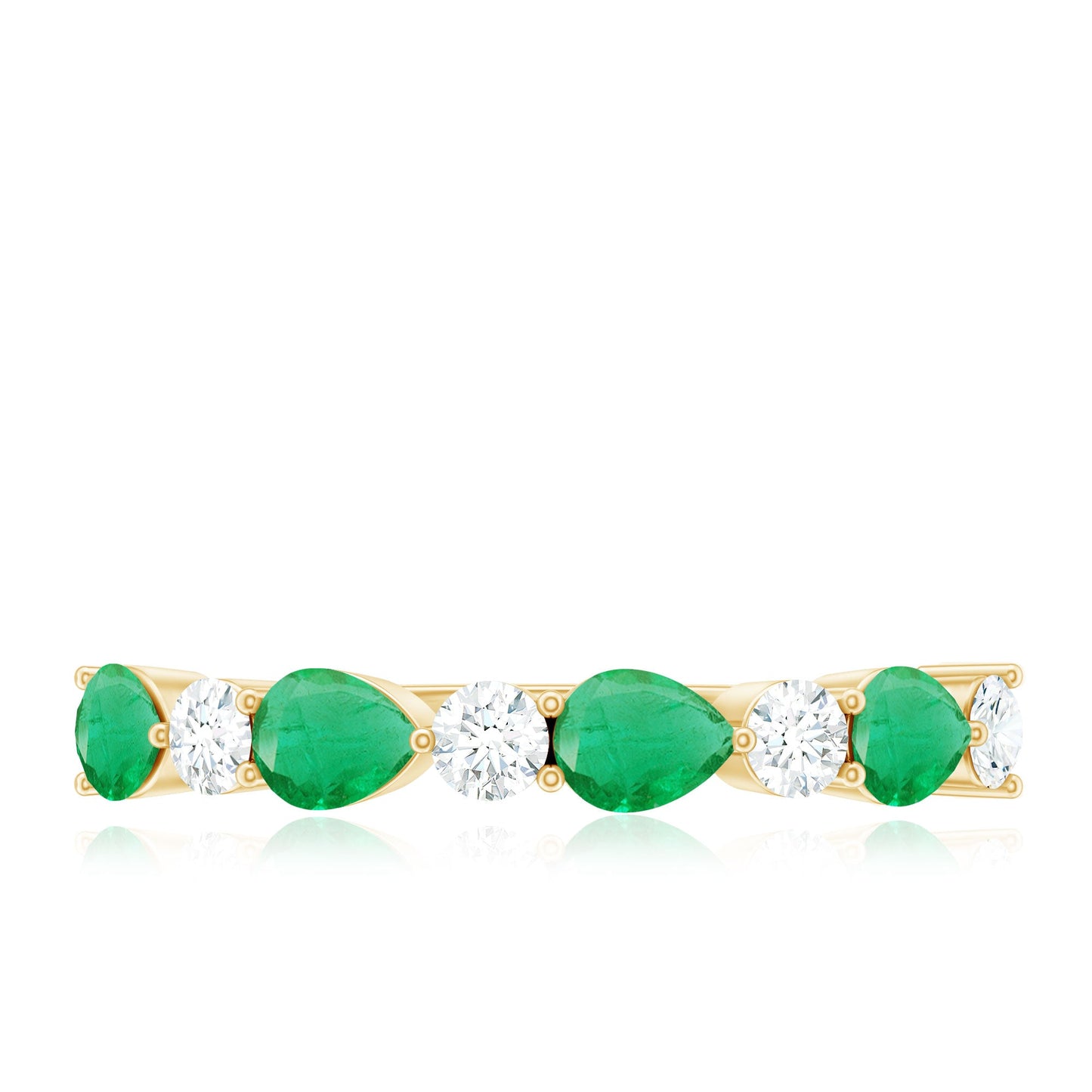 Pear Shape Emerald and Diamond Half Eternity Ring in East West Style