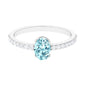 Genuine 1 Carat Solitaire Aquamarine Oval Engagement Ring with Diamond