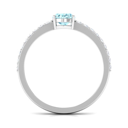Genuine 1 Carat Solitaire Aquamarine Oval Engagement Ring with Diamond