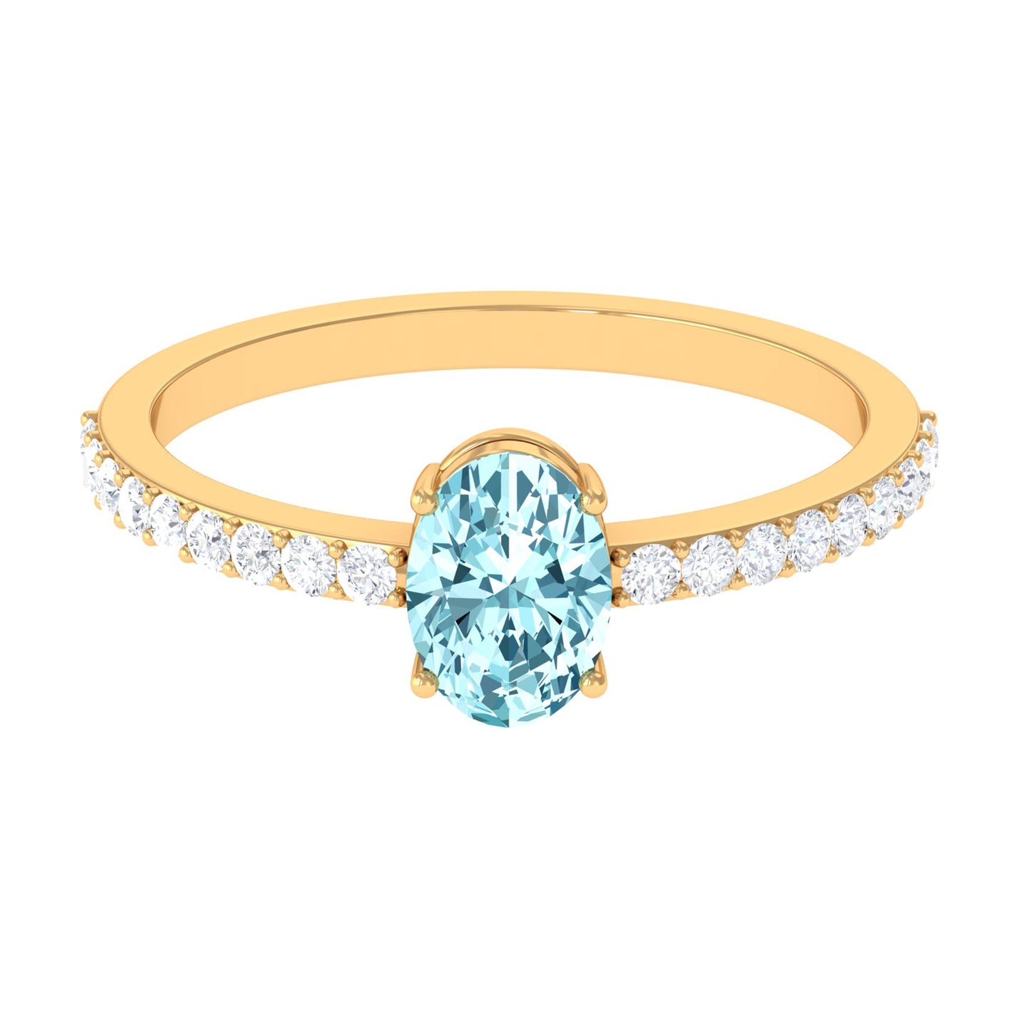 Genuine 1 Carat Solitaire Aquamarine Oval Engagement Ring with Diamond