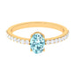 Genuine 1 Carat Solitaire Aquamarine Oval Engagement Ring with Diamond