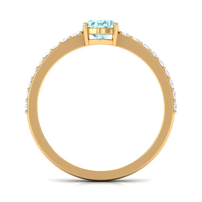 Genuine 1 Carat Solitaire Aquamarine Oval Engagement Ring with Diamond