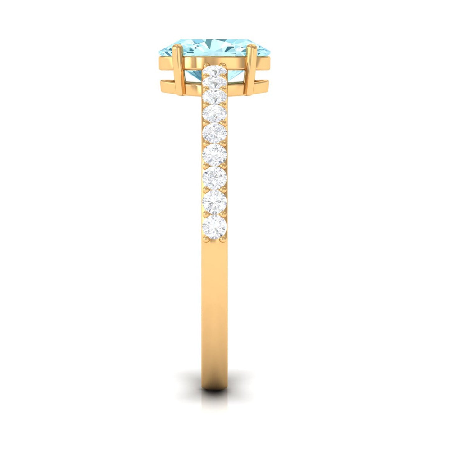 Genuine 1 Carat Solitaire Aquamarine Oval Engagement Ring with Diamond