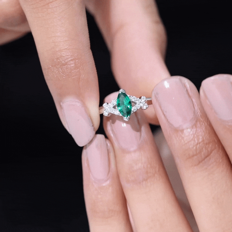 Designer Lab Grown Emerald Marquise Engagement Ring with Diamond