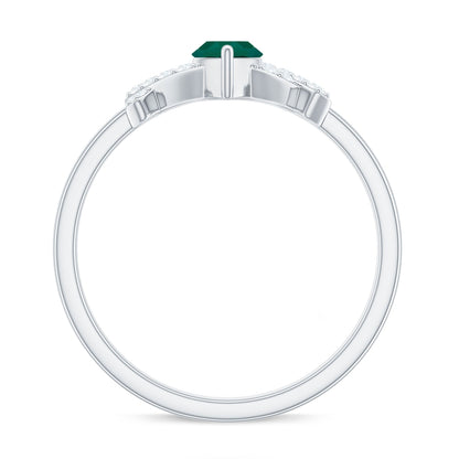 Designer Lab Grown Emerald Marquise Engagement Ring with Diamond