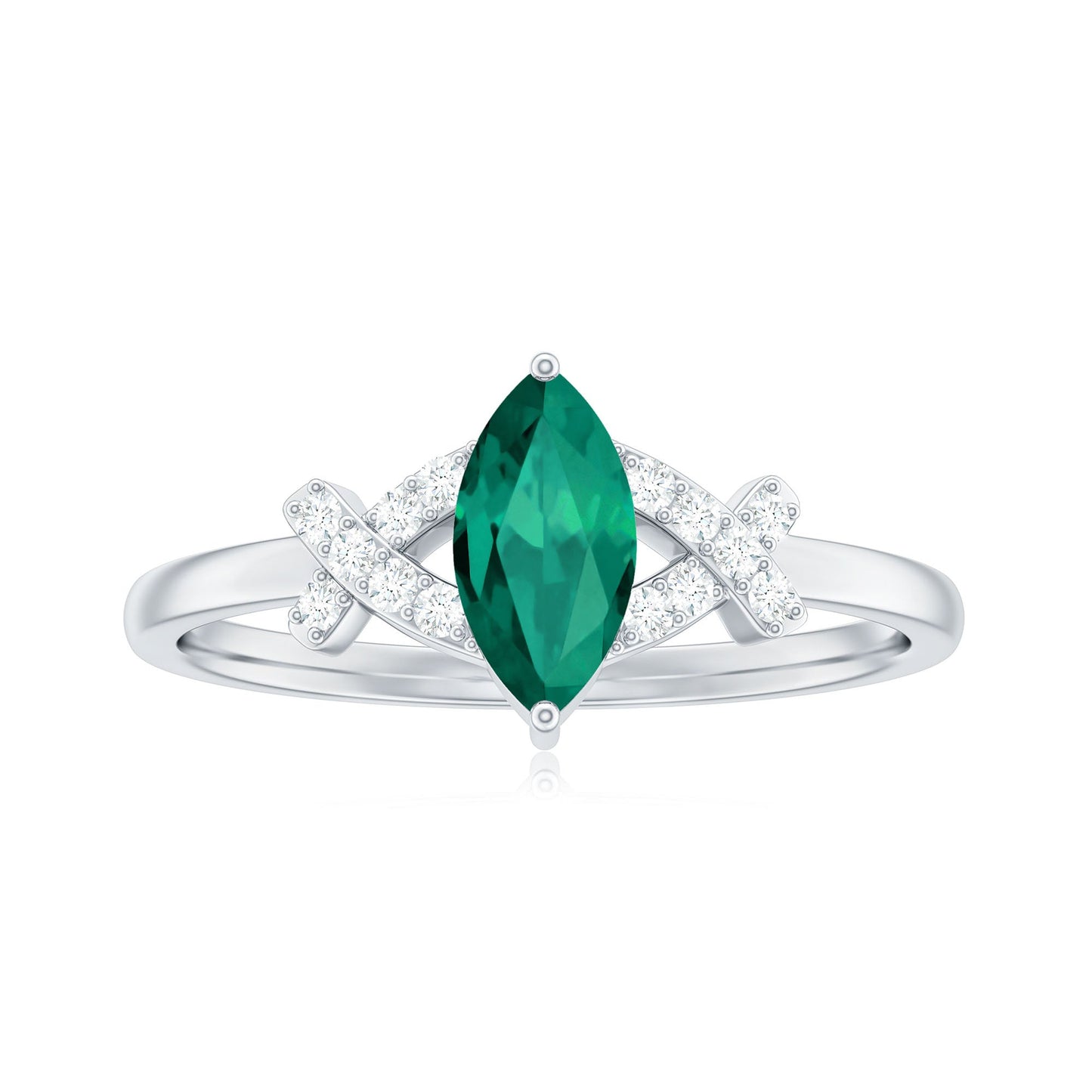 Designer Lab Grown Emerald Marquise Engagement Ring with Diamond