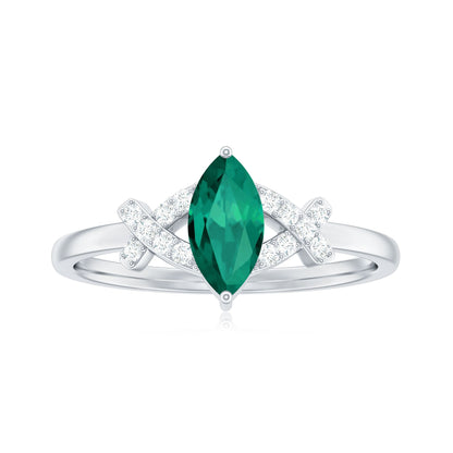 Designer Lab Grown Emerald Marquise Engagement Ring with Diamond