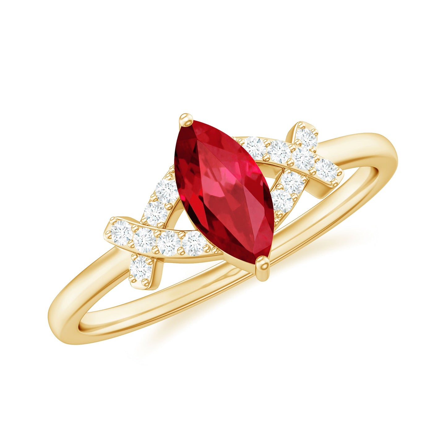 Marquise Cut Lab Created Ruby Designer Engagement Ring