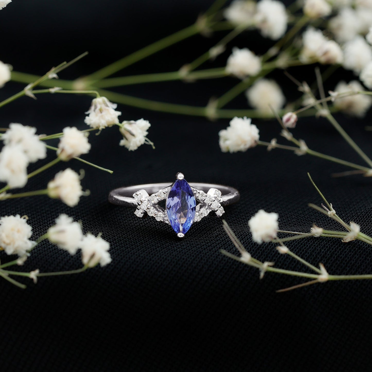 Natural Marquise Tanzanite Diamond Promise Ring for Engagement