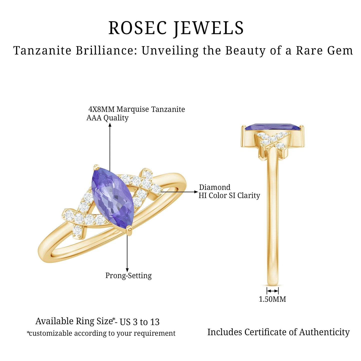 Natural Marquise Tanzanite Diamond Promise Ring for Engagement