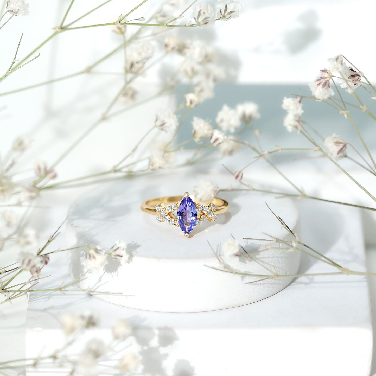 Natural Marquise Tanzanite Diamond Promise Ring for Engagement