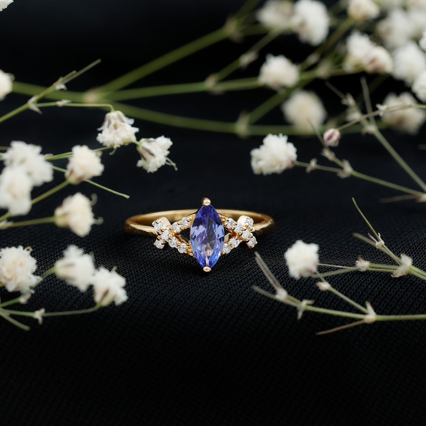 Natural Marquise Tanzanite Diamond Promise Ring for Engagement