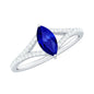 Certified 0.75 Carat Lab Grown Blue Sapphire Marquise Engagement Ring with Diamond Split Shank
