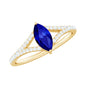 Certified 0.75 Carat Lab Grown Blue Sapphire Marquise Engagement Ring with Diamond Split Shank