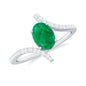 Oval Shaped Emerald Bypass Engagement Ring with Diamonds