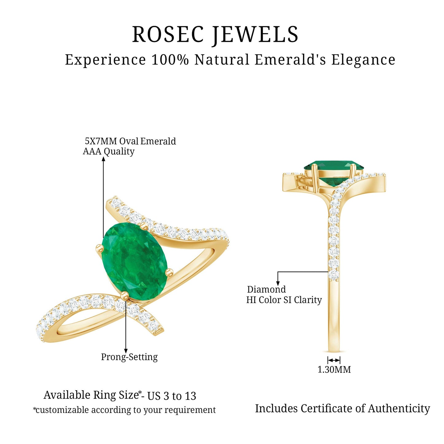 Oval Shaped Emerald Bypass Engagement Ring with Diamonds