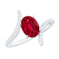 Oval Lab Created Ruby and Diamond Bypass Engagement Ring