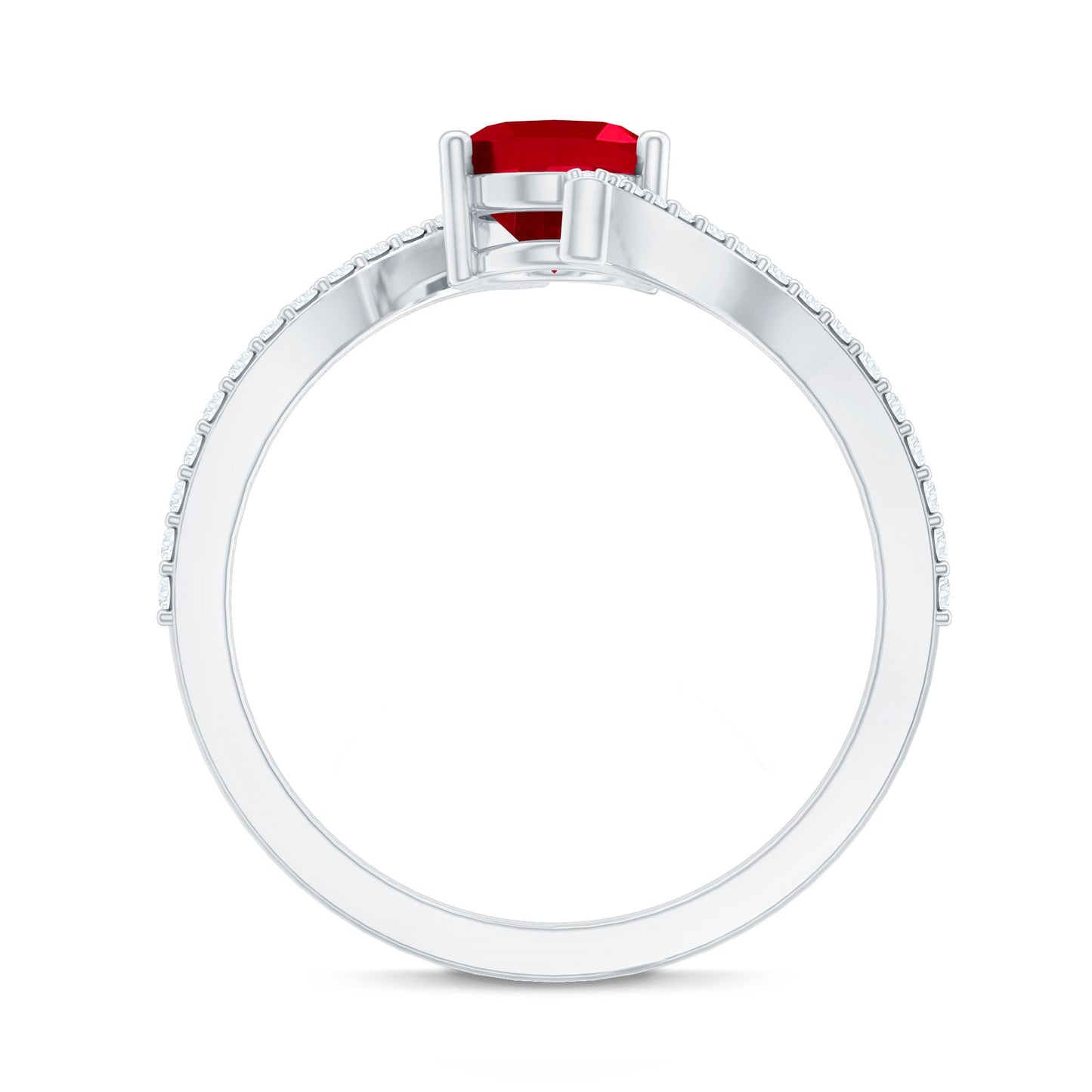 Oval Lab Created Ruby and Diamond Bypass Engagement Ring
