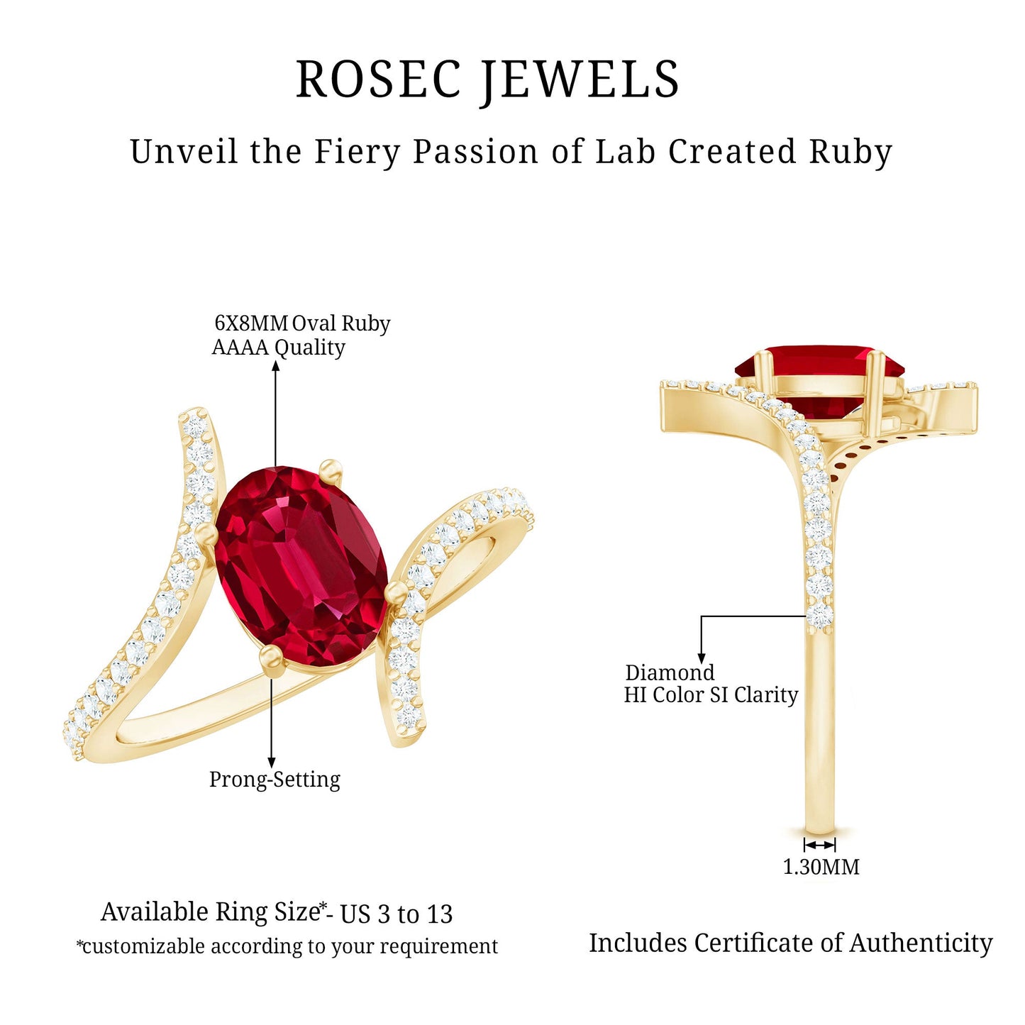 Oval Lab Created Ruby and Diamond Bypass Engagement Ring