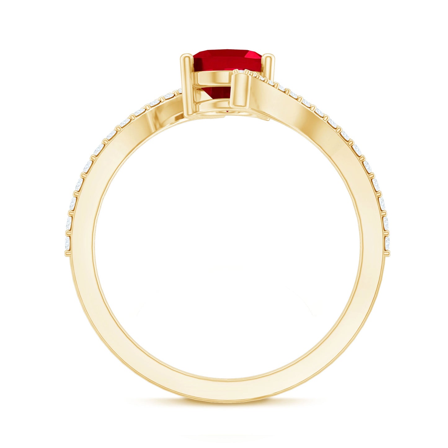 Oval Lab Created Ruby and Diamond Bypass Engagement Ring