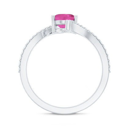 Oval Pink Tourmaline Solitaire Bypass Ring with Diamond