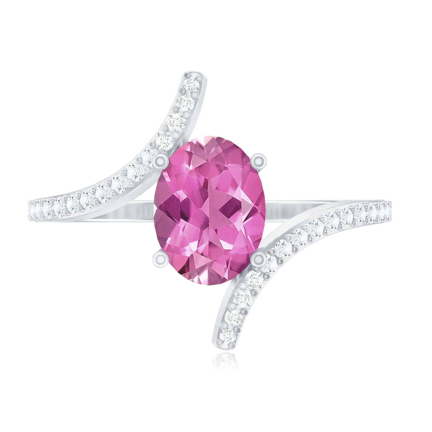 Oval Pink Tourmaline Solitaire Bypass Ring with Diamond