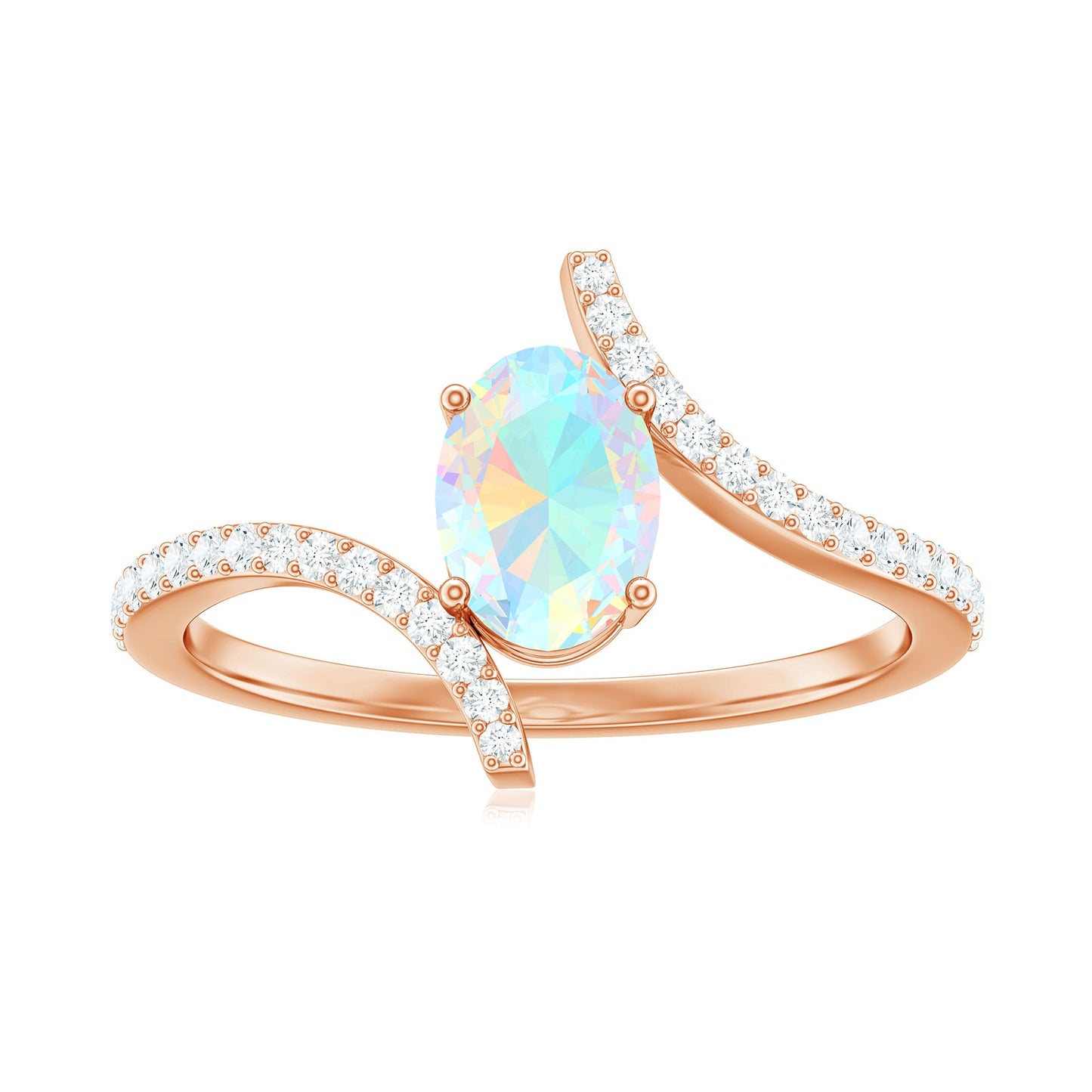 Natural Ethiopian Opal Oval Engagement Ring with Diamond Bypass Shank