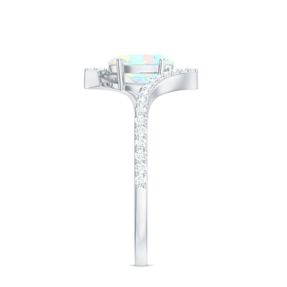Natural Ethiopian Opal Oval Engagement Ring with Diamond Bypass Shank