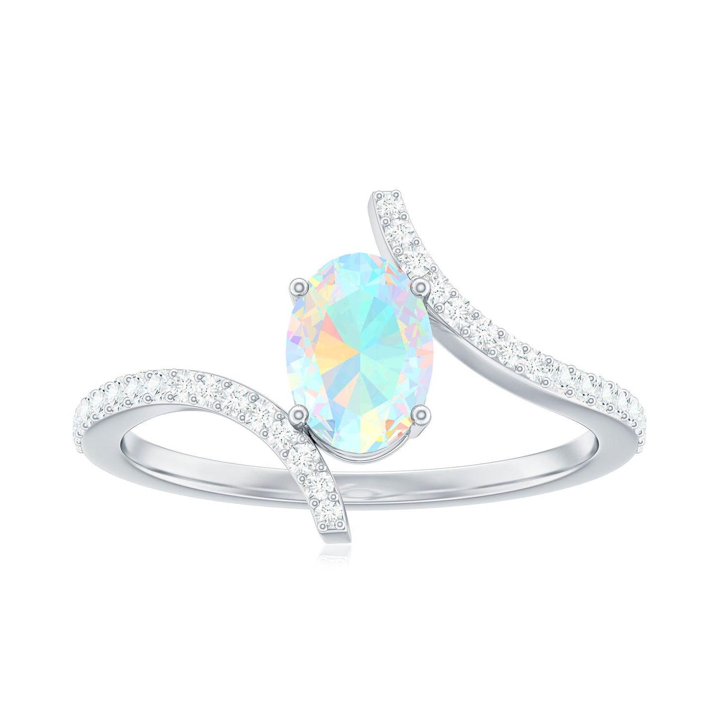 Natural Ethiopian Opal Oval Engagement Ring with Diamond Bypass Shank