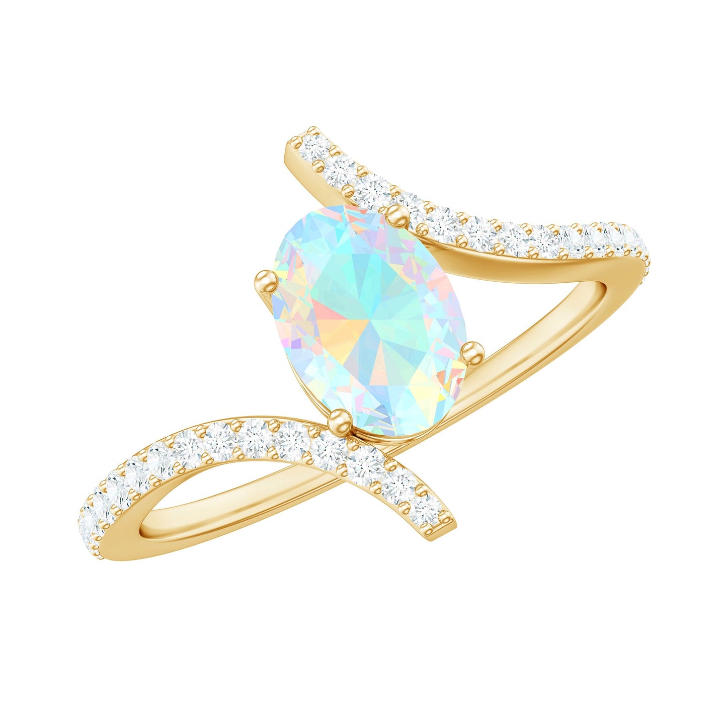 Natural Ethiopian Opal Oval Engagement Ring with Diamond Bypass Shank