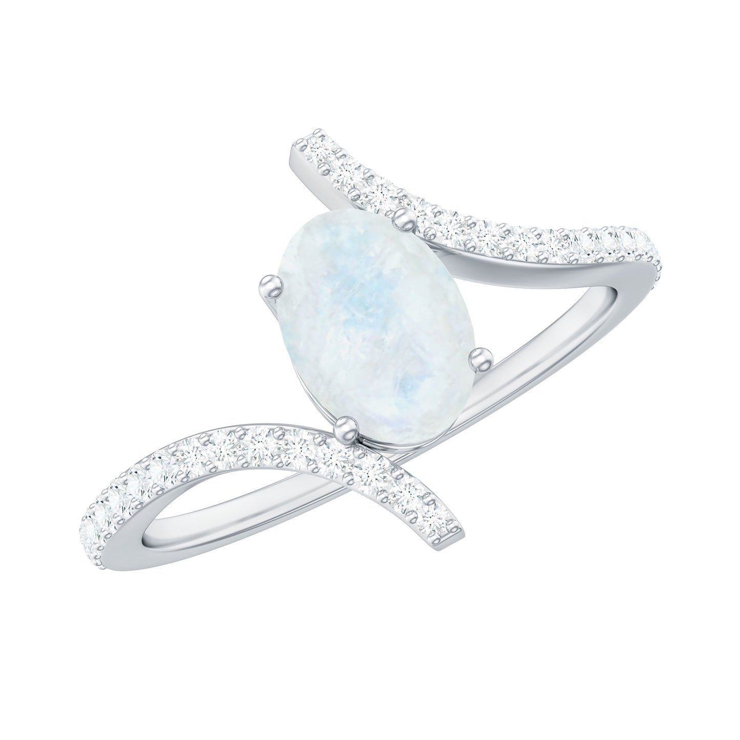 Oval Moonstone and Diamond Bypass Engagement Ring