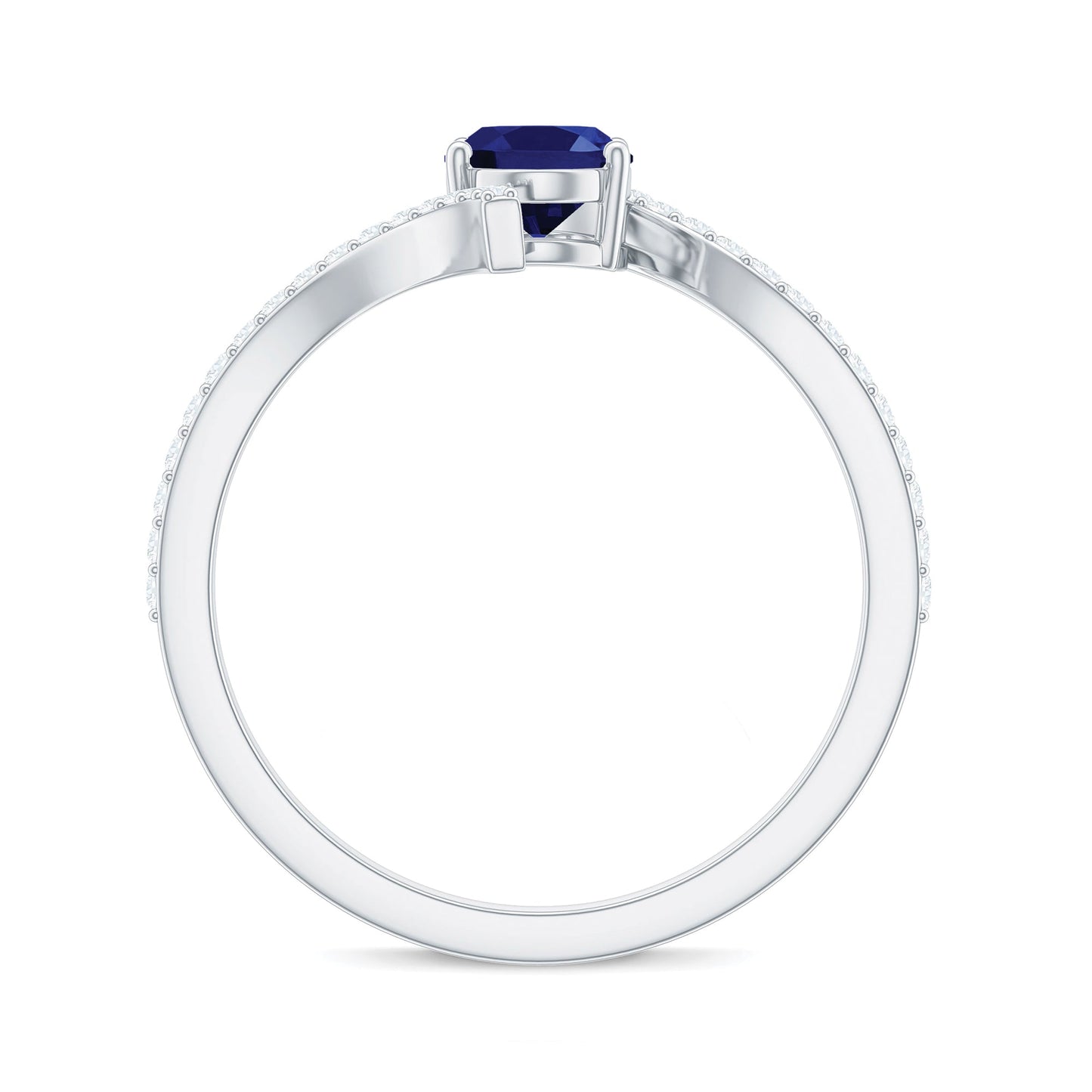 1 Carat Oval Cut Lab Created Blue Sapphire Bypass Solitaire Ring with Diamond