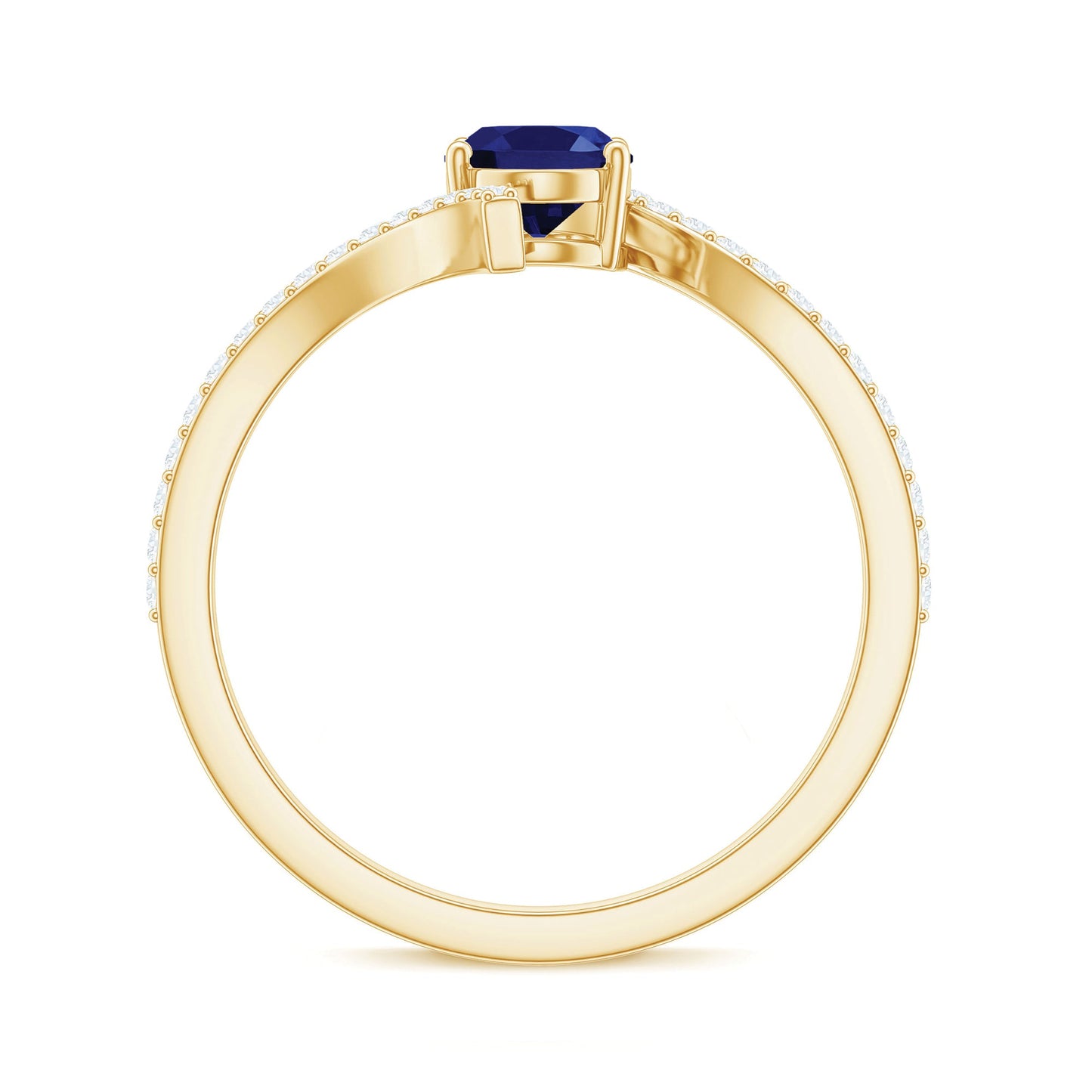 1 Carat Oval Cut Lab Created Blue Sapphire Bypass Solitaire Ring with Diamond