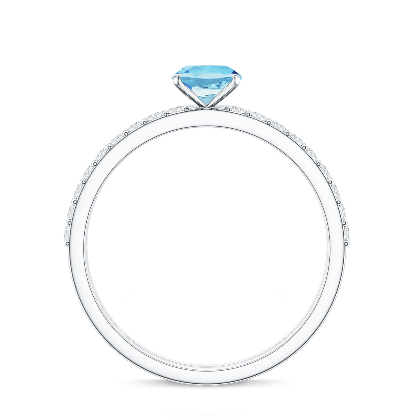 Natural Aquamarine Diamond Oval Engagement Ring with Wedding Band