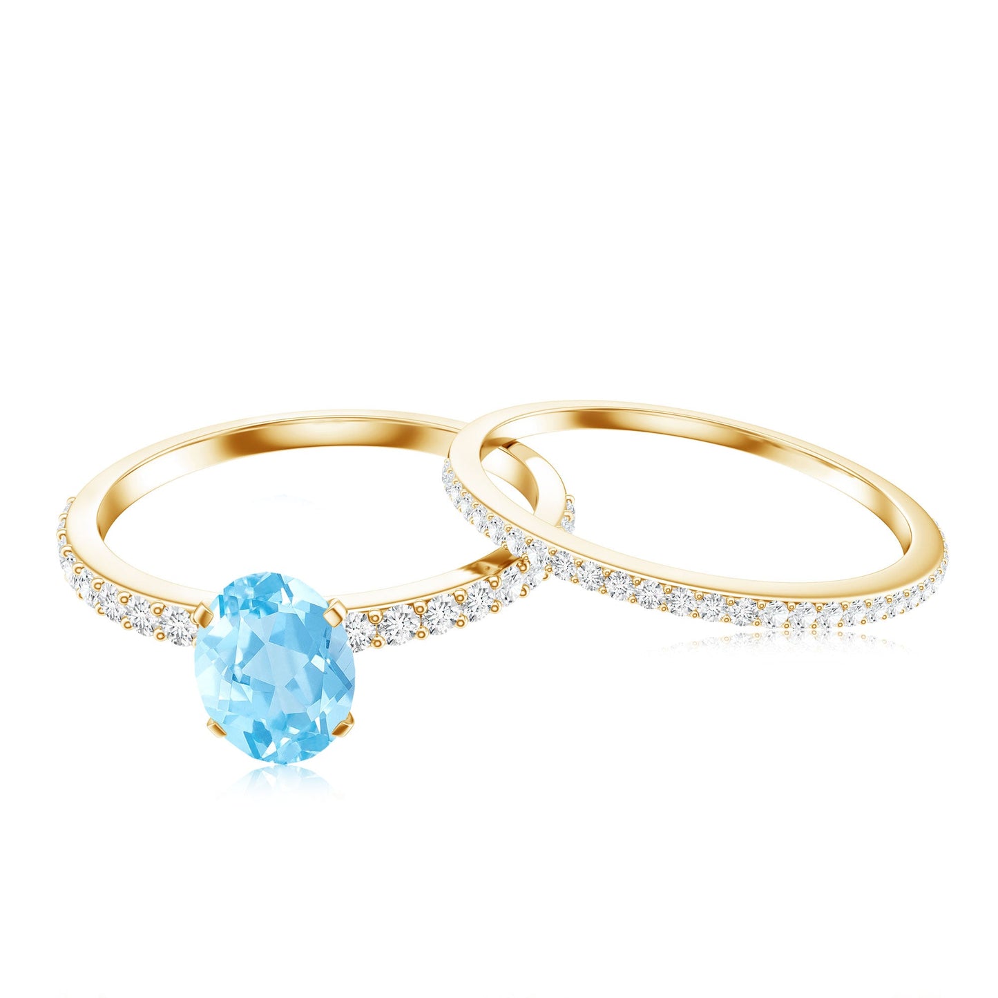 Natural Aquamarine Diamond Oval Engagement Ring with Wedding Band