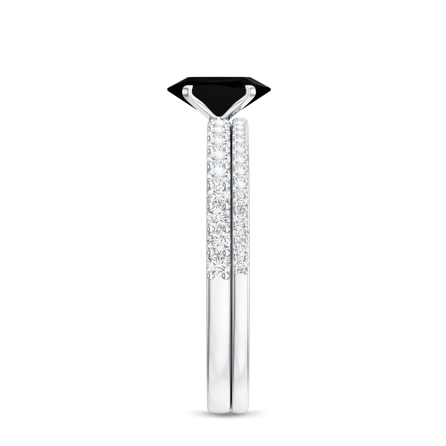 1 Carat Oval Cut Black Onyx Solitaire Rings Set with Diamond Wedding Band