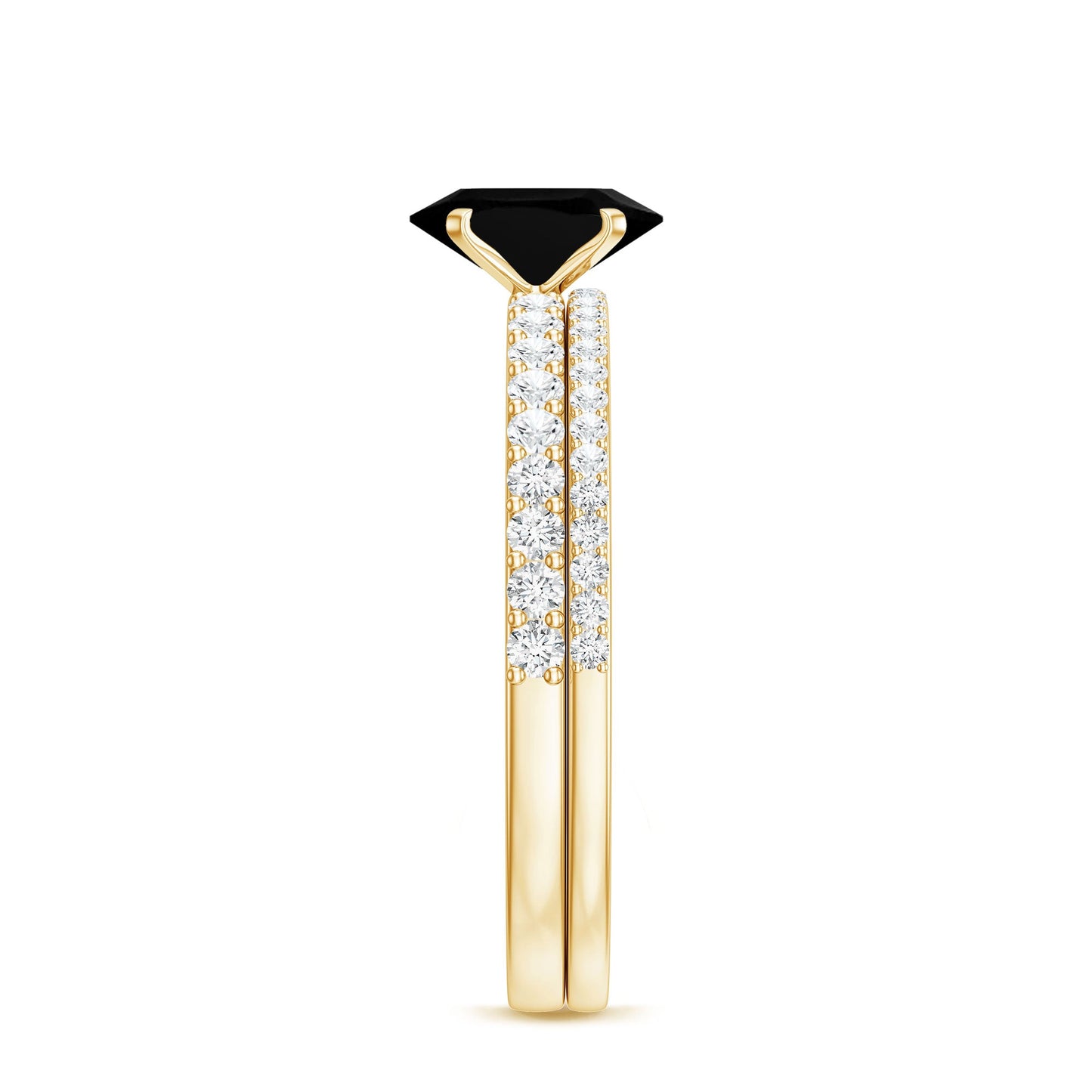 1 Carat Oval Cut Black Onyx Solitaire Rings Set with Diamond Wedding Band
