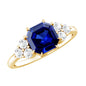 Certified 4.8 Carat Asscher Cut Lab Grown Blue Sapphire Engagement Ring with Diamond Trio